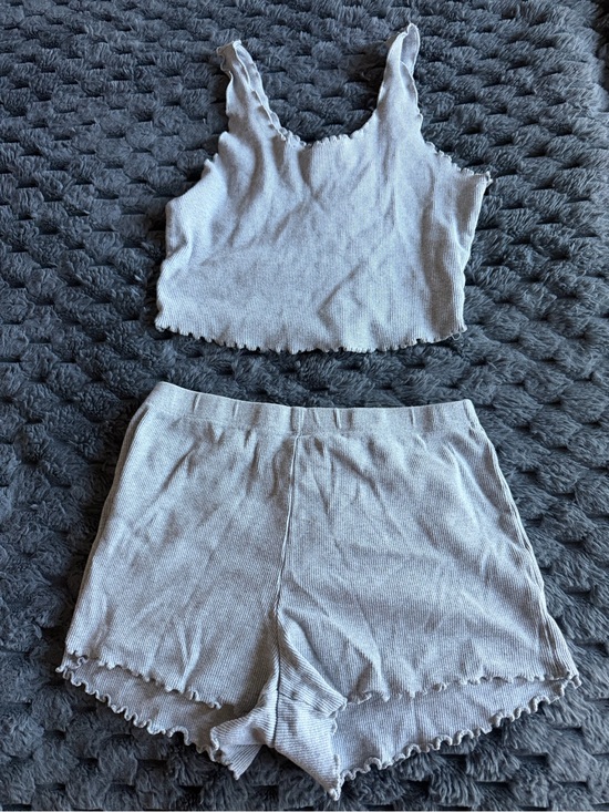 Fashion Nova Pants - Fashion Nova Light Gray Ribbed Lounge Shorts Set